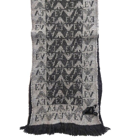 EMPORIO ARMANI Luxury Designer Black & Grey Monogram Color Block Scarf - Picture 12 of 15